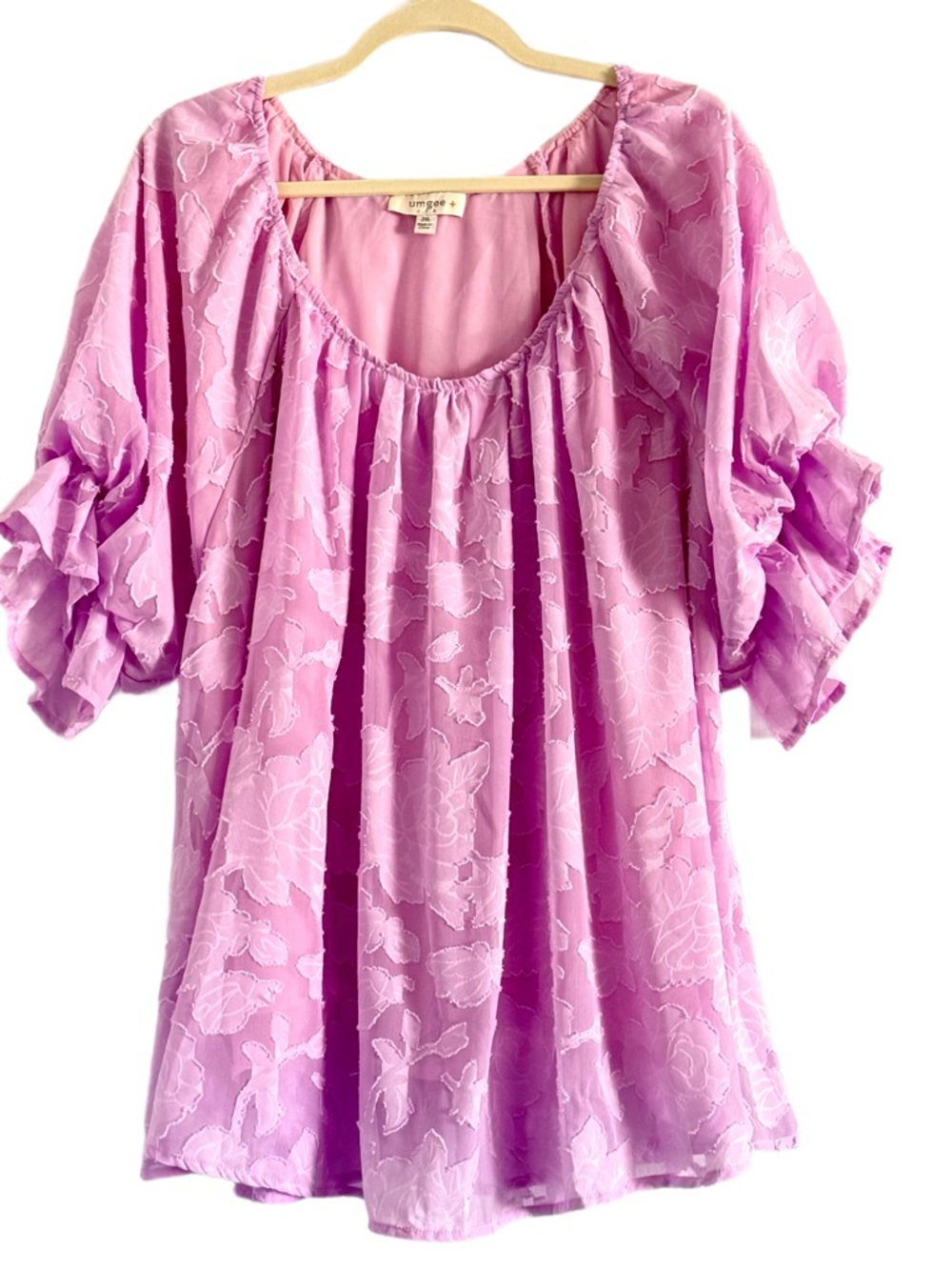 Umgee Lavender Puff-Sleeve Peasant Blouse - Picture 2 of 10